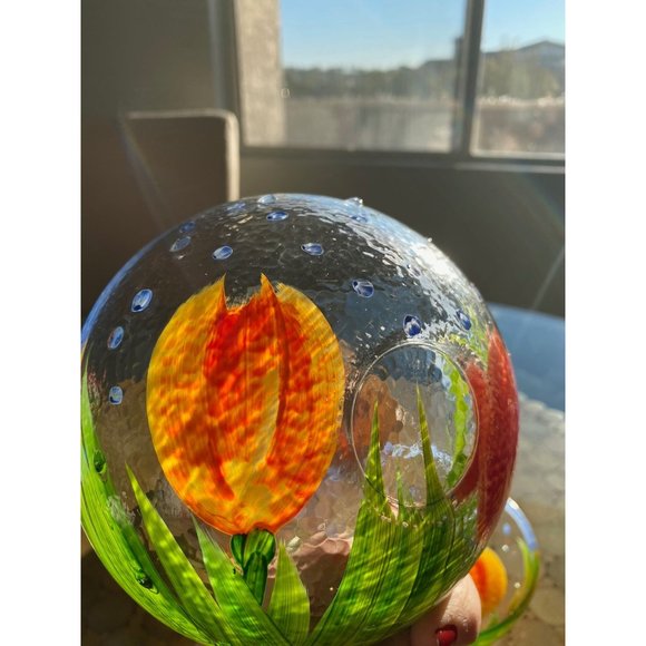 Hand Painted Tulip Fused Glass Bowls with embellished Dots /Set 2 - Picture 7 of 7